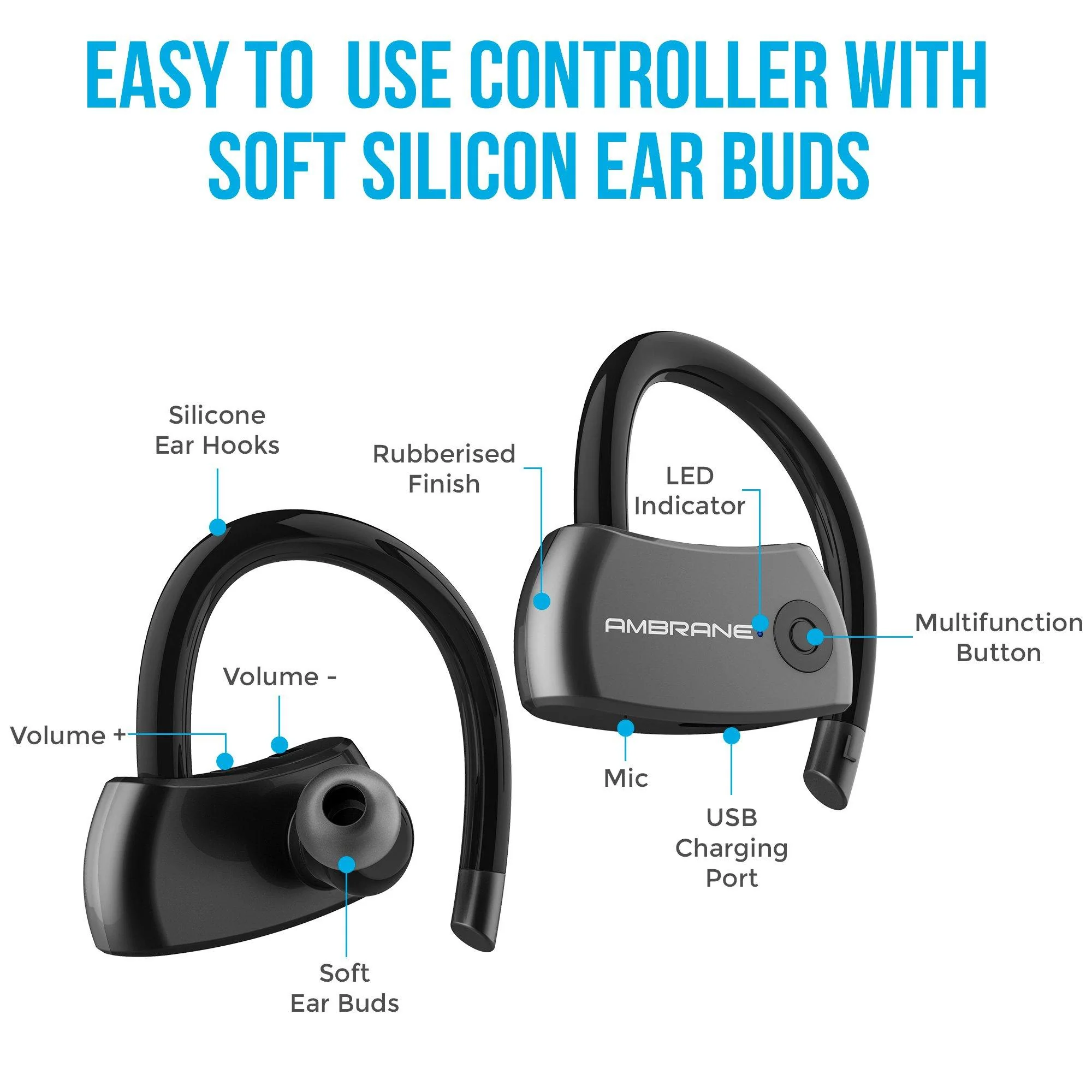 Ambrane AERO Smart Voice Assistant Enabled Around The Ear True Wireless Earbuds (ATW-20, Black) - Image 2